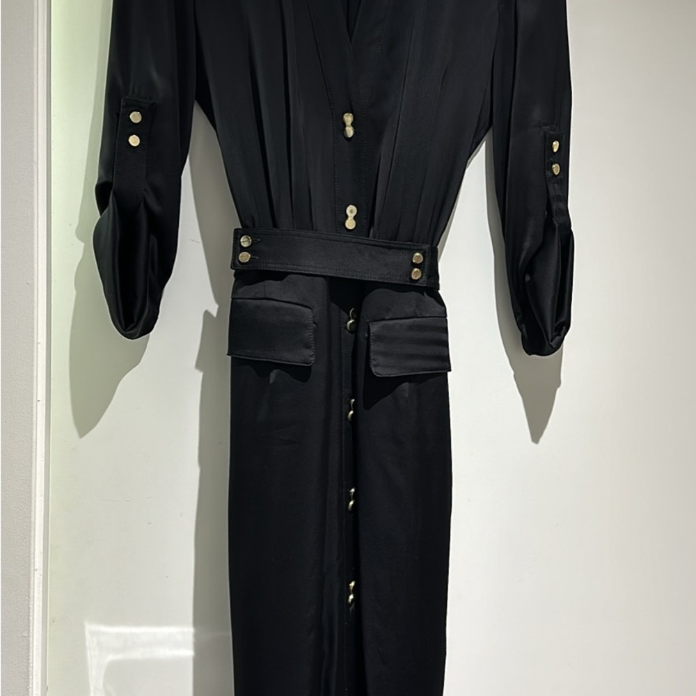 Black Satin Midi Dress Small - Picture 3 of 5